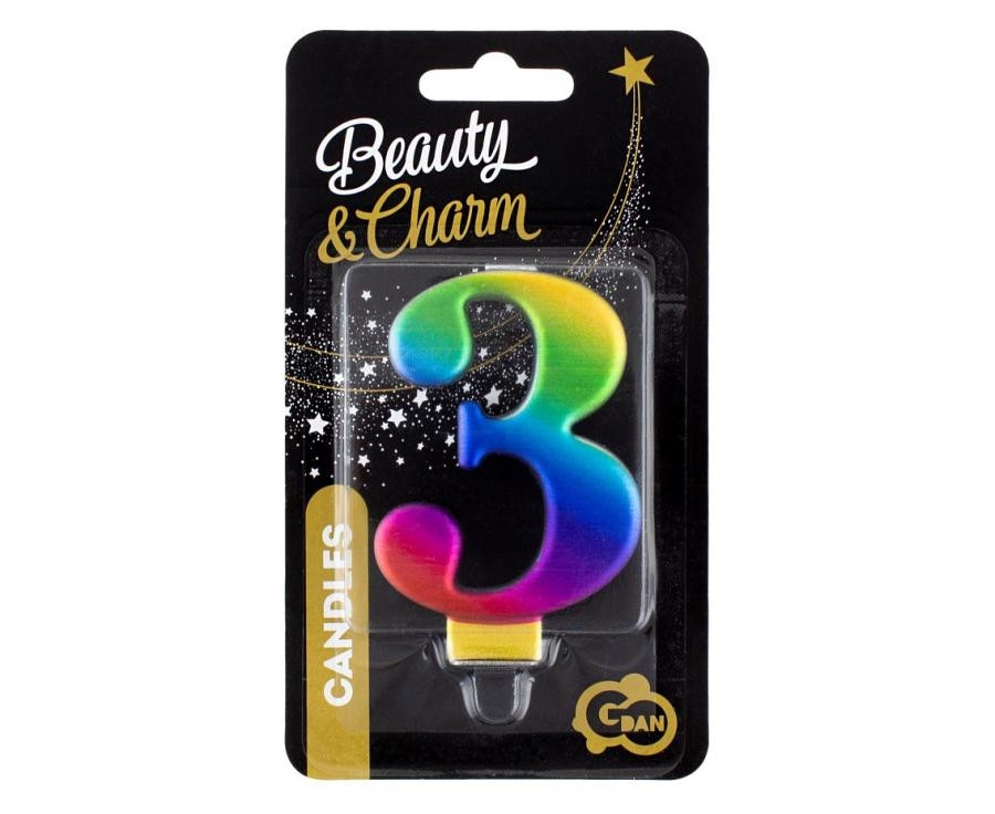 Świeczka cyferka 3, Galaxy 8cm GoDan